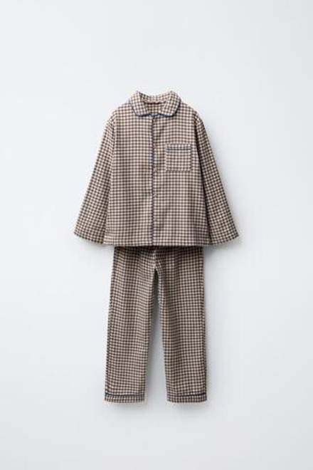 ZARA ФЛАНЕЛЕВАЯ ПИЖАМА В КЛЕТКУ ВИШИ, КОРИЧНЕВЫЙ
