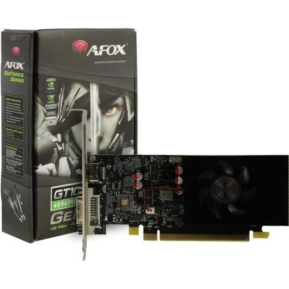 Видеокарта AFOX NVIDIA GeForce GT1030, 4Гб GDDR4, 64 бита, LP, Retail, PCIe3.0, 1xFAN, 1-SLOT, 30Вт, HDMI, DVI (AF1030-4096D4L5)