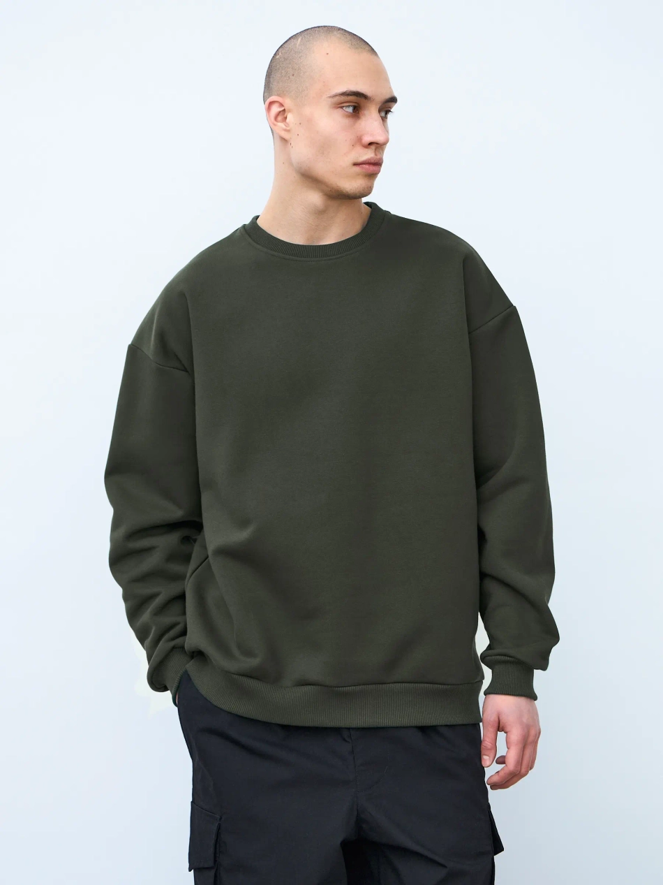 Свитшот оверсайз, с начесом (хаки)