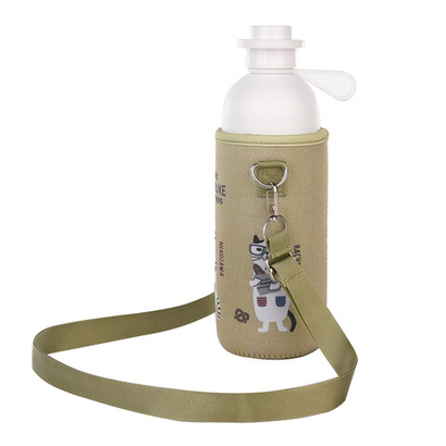 Бутылка для напитков с термочехлом и ремешком на плечо, 600мл, "NEKOMARUKE", зеленая, 24-7163-1, "KUSUGURU"