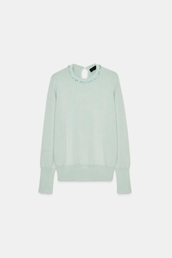 ZARA ВЯЗАНЫЙ ДЖЕМПЕР СО СТРАЗАМИ, ВОДЯНИСТО-ГОЛУБОЙ