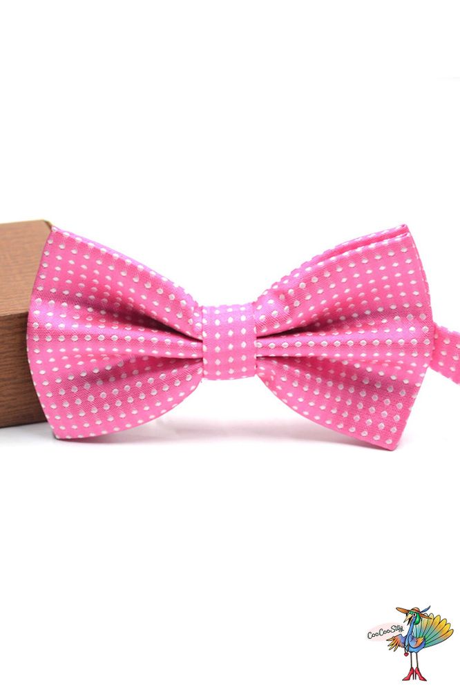 галстук-бабочка Темно-розовый в белую точку,