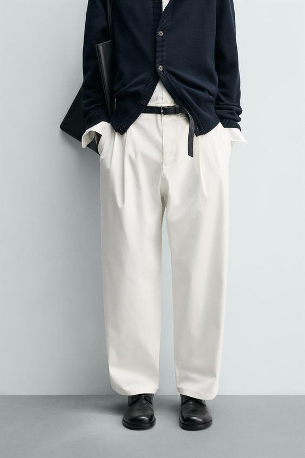 ZARA БРЮКИ WIDE FIT СО СКЛАДКАМИ, ЭКРЮ