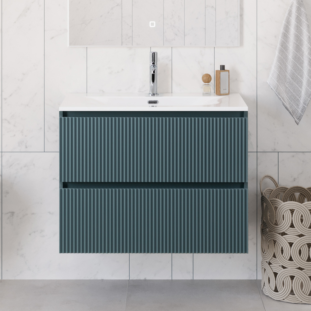 Тумба с раковиной подвесная BelBagno UNO-800-2C-SO-AO Голубой матовый, раковина белая BB-8099-80