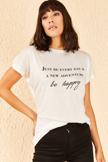 Qadın üçün ağ, yazılı t-shirt 10701052