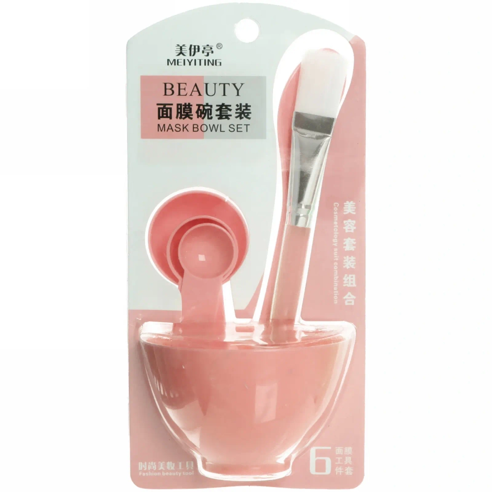 Набор косметический «Beauty Bar», кисточка, лопатка, 3 мерных ложки и чаша, микс три цвета, 17,5*8,5см