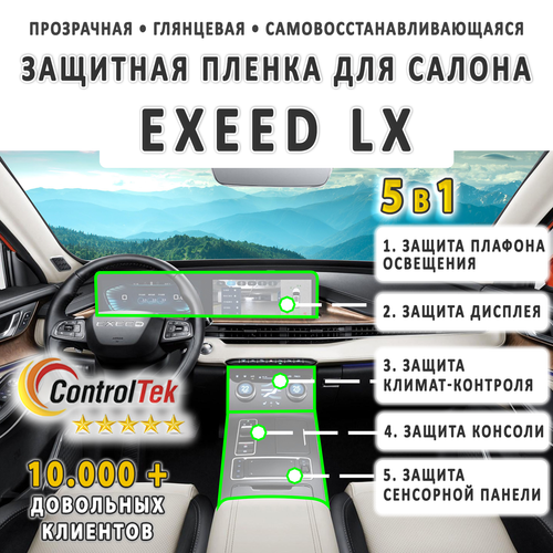 EXEED LX (2022) - комплект защитных пленок 5 в 1. Пленка защитная ControlTek HYBRID со слоем TOP COAT. Толщина: 6 mil. (175 мкм.)