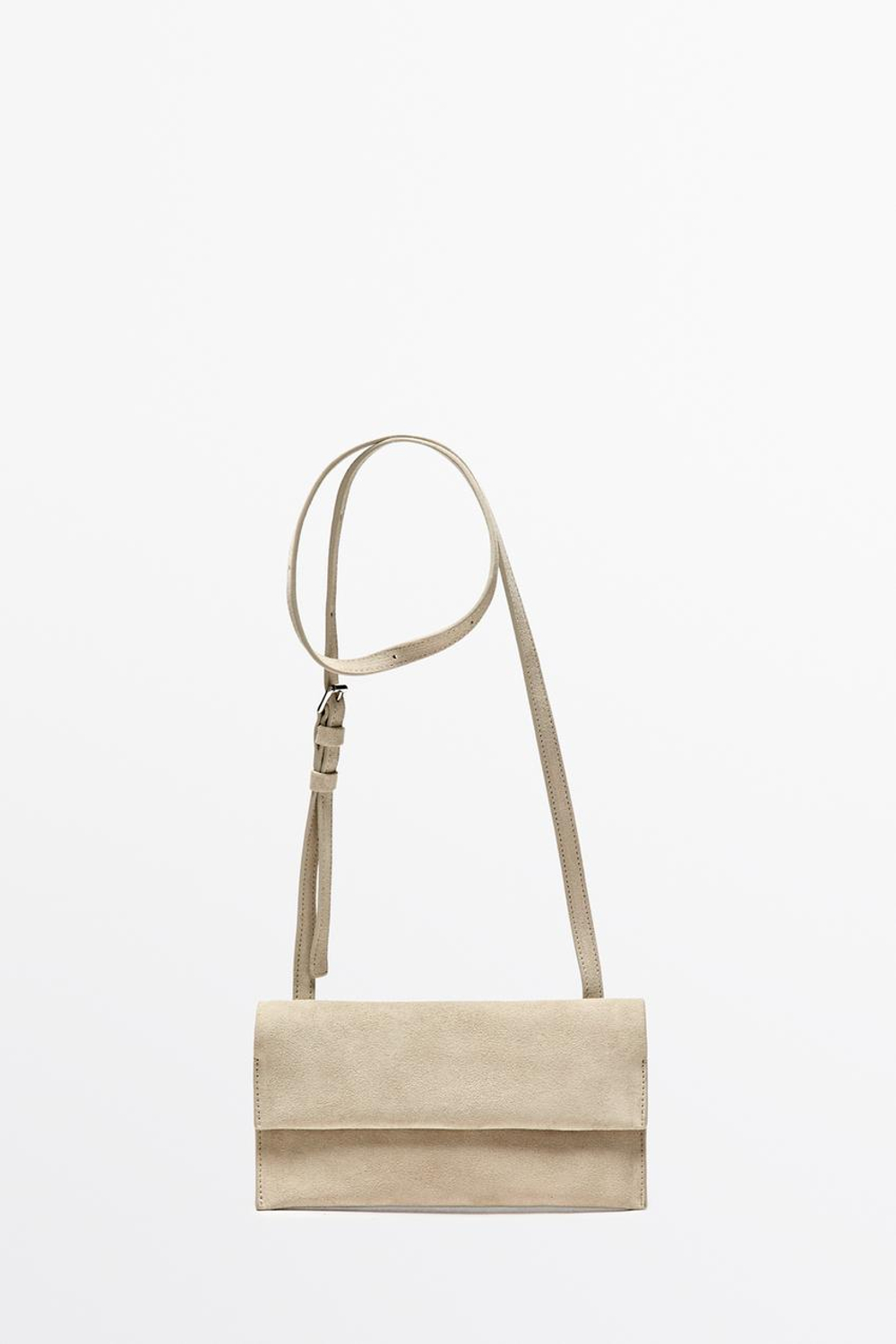Massimo Dutti Сумка через плечо из замшевой кожи, экрю