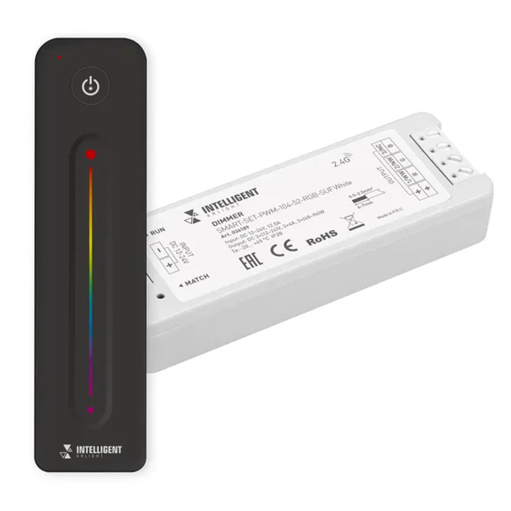 INTELLIGENT ARLIGHT Диммер SMART-SET-PWM-104-52-RGB-SUF White (12-24V, 3x4A, ПДУ LINE, 2.4G) (IARL, Контроллер) 036189