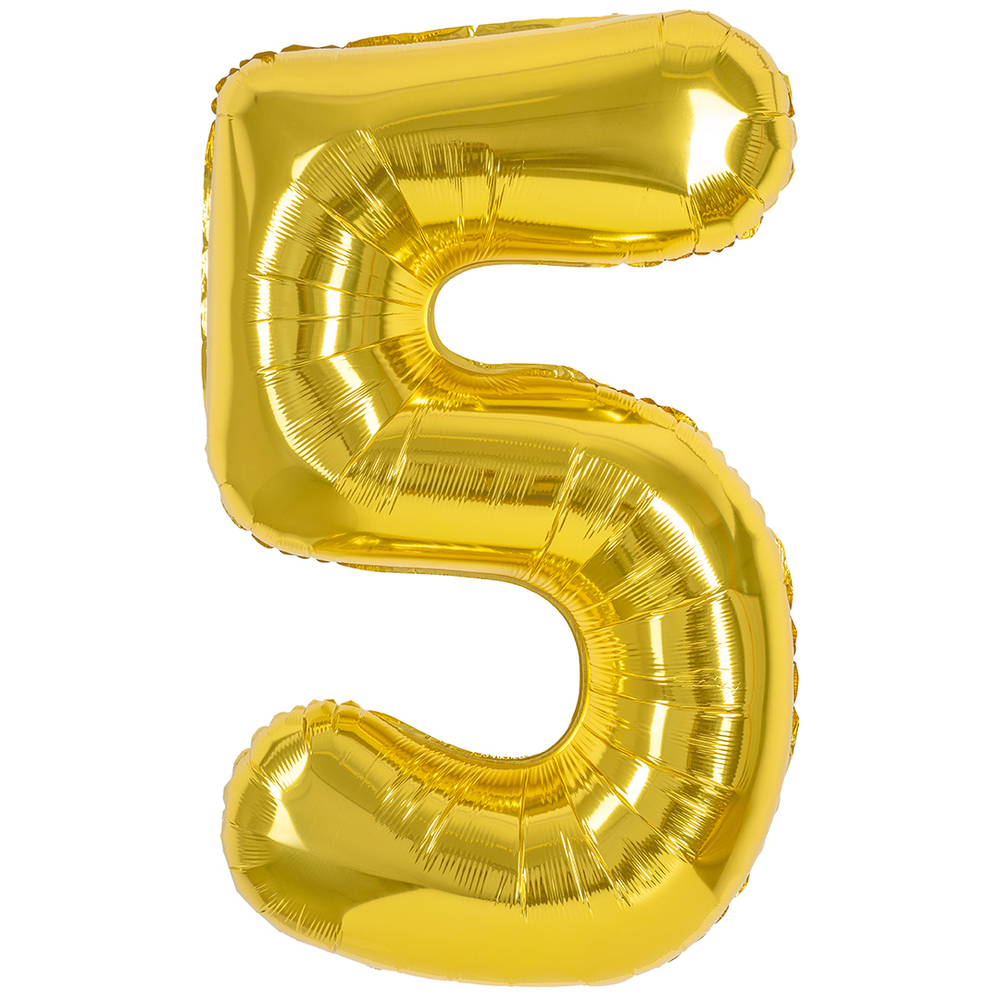 Шар (40''/102 см) Цифра, 5, Золото, Металлик, 1 шт. в уп.