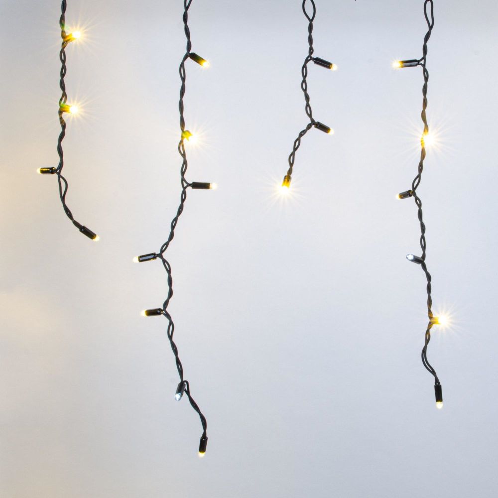 ULD-B3007-200-TBK WARMWHITE-WHITE IP67 Бахрома светодиодная с эффектом мерцания. 3м. Соединяемая. 200 светодиодов. Теплый белый и белый свет. Провод черный. ТМ Uniel