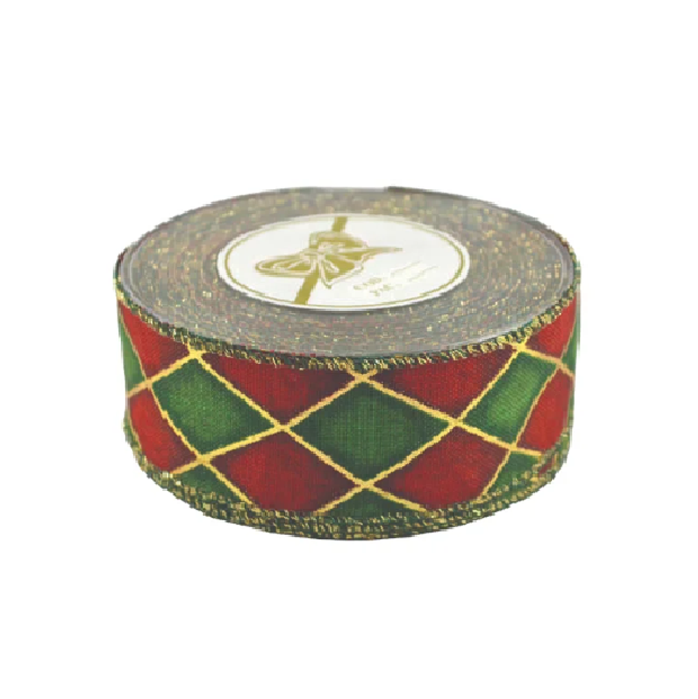 Лента красно-зелёная, рулон 9 метров, ромбы
