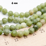 Серпентин граненый бусины, диаметр около 5,9-6,1 мм, цена за 15 шт (1/4 нити)