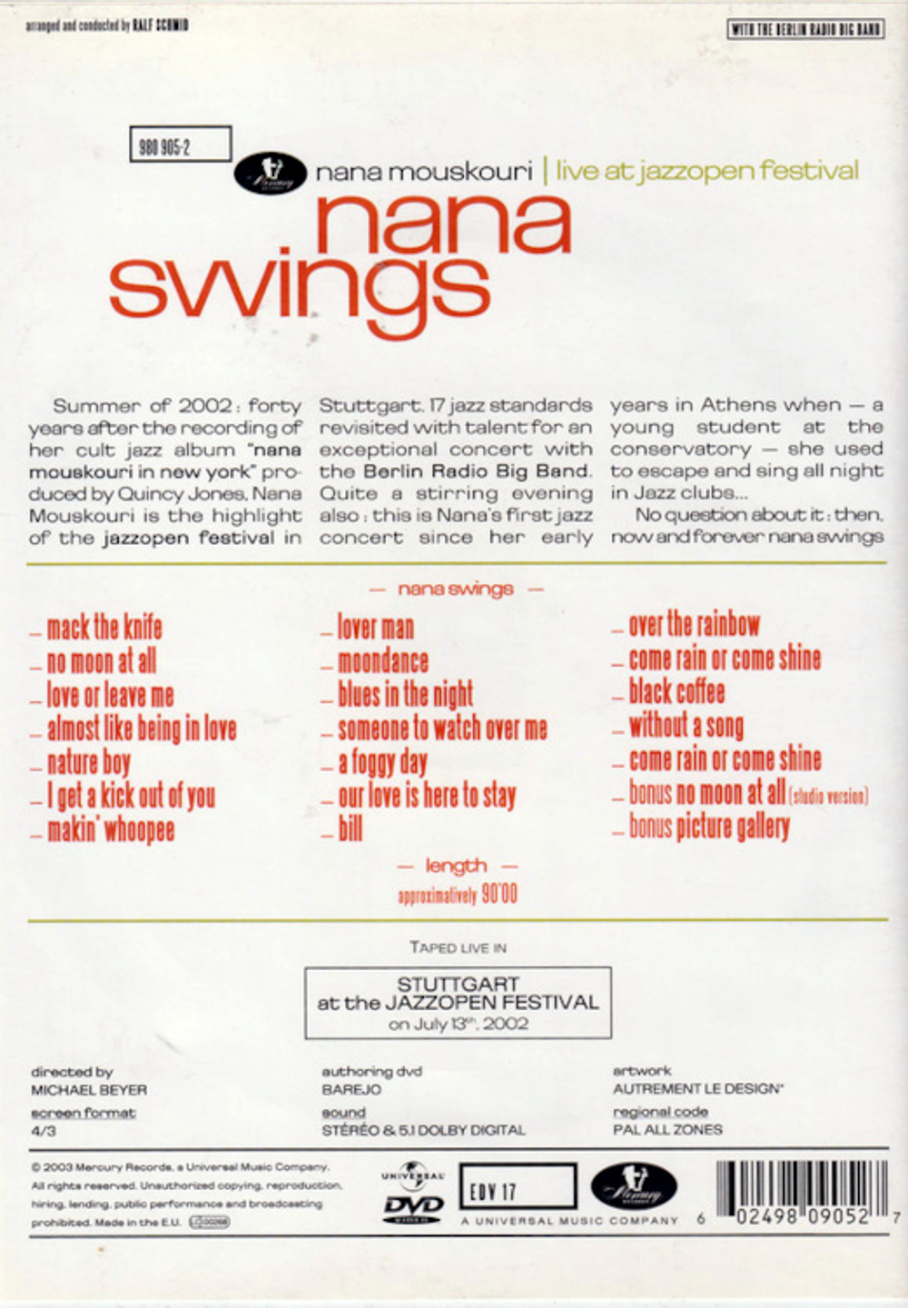 Nana Mouskouri With The Berlin Radio Big Band / Nana Swings - Live At Jazzopen Festival (DVD)