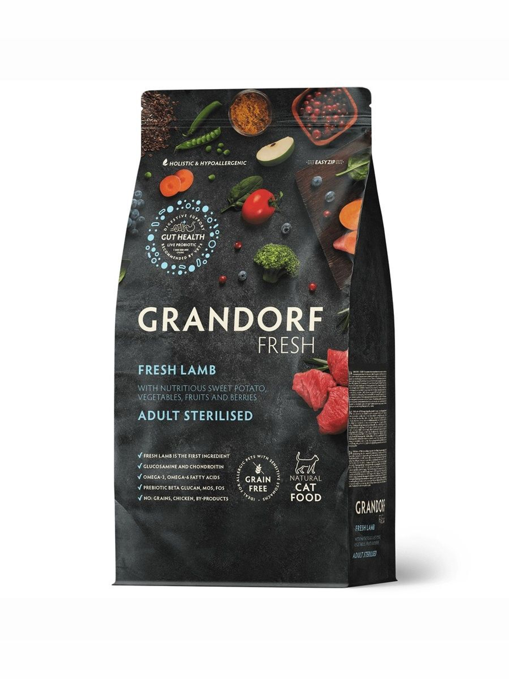 Grandorf Fresh Cat Potato корм сухой беззерновой для стерилизованных кошек ягнёнок,батат