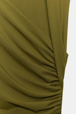 ZARA ПЛАТЬЕ МИДИ СО СБОРКАМИ, ОЛИВКОВЫЙ