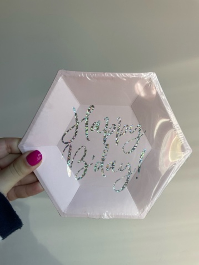 ПД Тарелки бумажные, Happy B'day! Розовый, 20 см, 6шт, 1 уп.