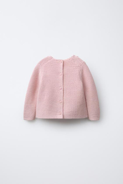 ZARA ТРИКОТАЖНЫЙ ДЖЕМПЕР С ЦВЕТАМИ, СВЯЗАННЫМИ КРЮЧКОМ, СВЕТЛО-РОЗОВЫЙ