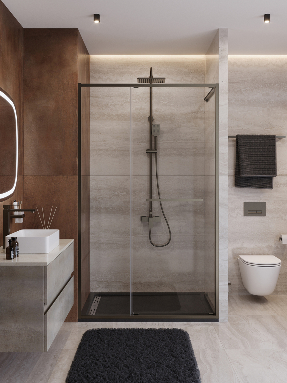 Душевая дверь Cezares LUX-B-FS-11-130-C-GM, 130х195, профиль оружейная сталь, стекло прозрачное