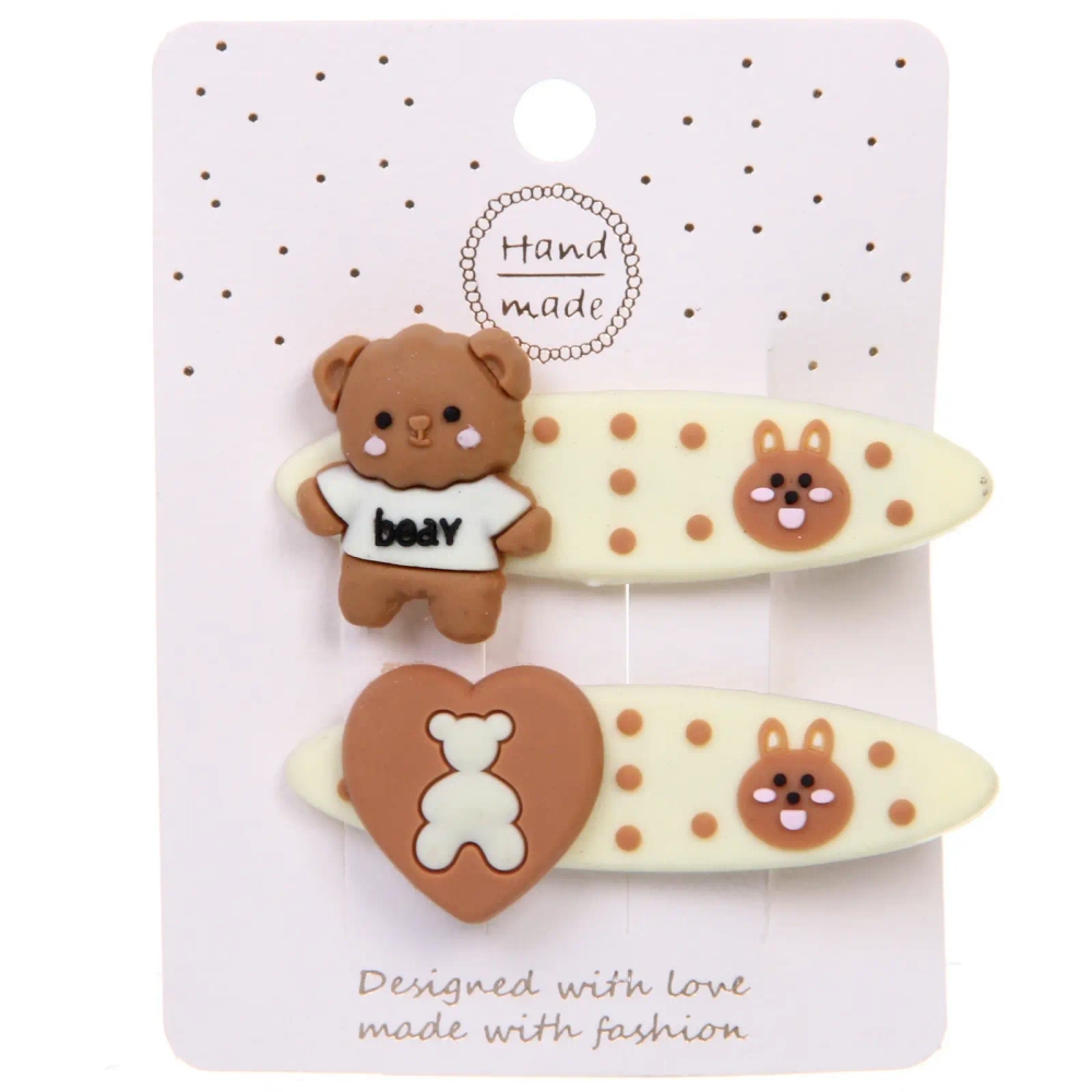 Зажимы для волос детские 2шт «ВКУСНАЯ МИЛКА», сердечко, цвет молочный/шоколадный, 1,5*7см