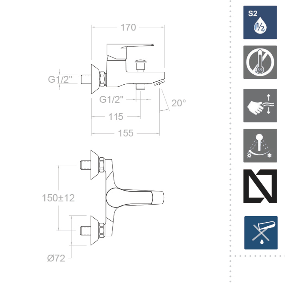 Смеситель для ванны TITANIUM 1805S