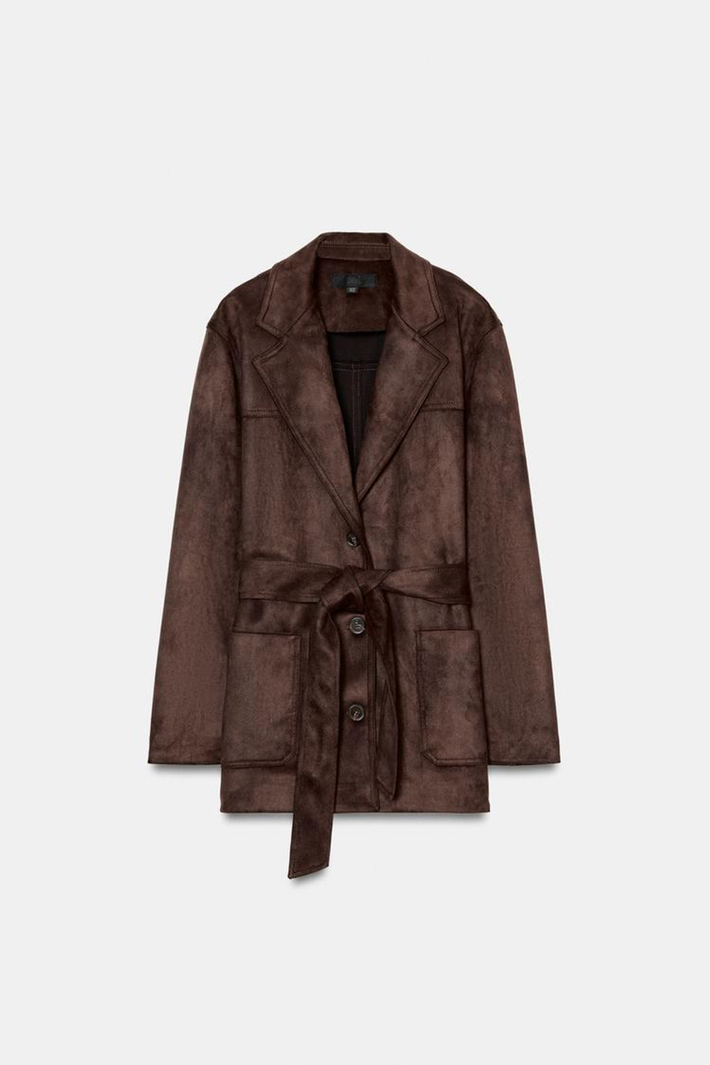 ZARA КУРТКА ИЗ ИСКУССТВЕННОЙ ЗАМШИ С РЕМНЕМ, ТЕМНО-КОРИЧНЕВЫЙ