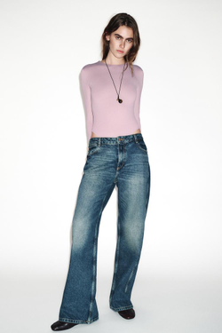 ZARA БАЗОВОЕ БОДИ ИЗ ПОЛИАМИДА, СВЕТЛО-СИРЕНЕВЫЙ