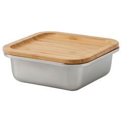 IKEA 365+ Контейнер для продуктов с крышкой, квадратный, нержавеющая сталь/бамбук, 600 мл