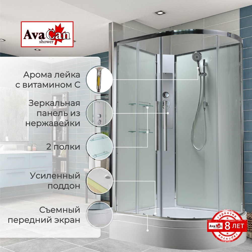 Душевая кабина AvaCan EM3812LNT без крыши прозрачная