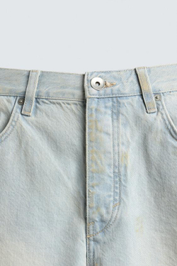 ZARA ДЖИНСОВЫЕ ШОРТЫ STRAIGHT FIT С ВИНТАЖНЫМ ЭФФЕКТОМ, ГОЛУБОЙ
