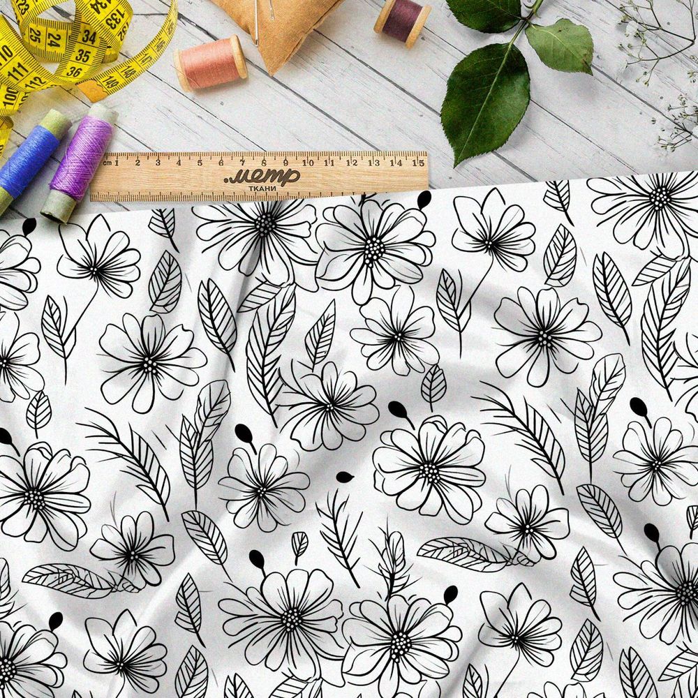 Ткань премиум шифон упрощенный полевой мотив