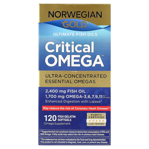 Renew Life, Norwegian Gold®, рыбий жир Critical Omega™, 120 капсул из рыбьего желатина
