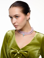 Колье "Blue cross pink" Silver