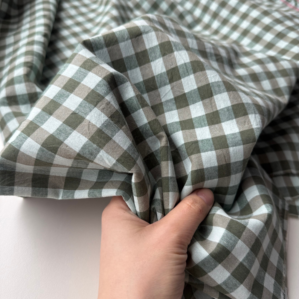 Вареный хлопок 250см. Бежево-зеленая клетка 1*1см