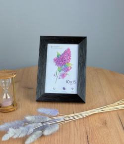 Фоторамка пластиковая 10х15 см, черная, фактура дерево, арт. 1015.628058