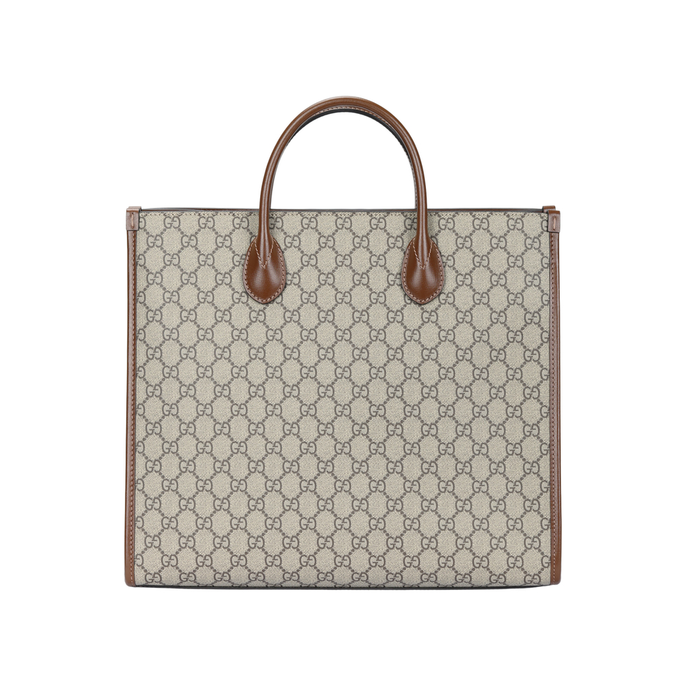 GUCCI Canvas With Leather Tote Bag, Shopping Bag, Shoulder Bag, Crossbody Bag, Handbag Medium Unisex Ebony & Brown