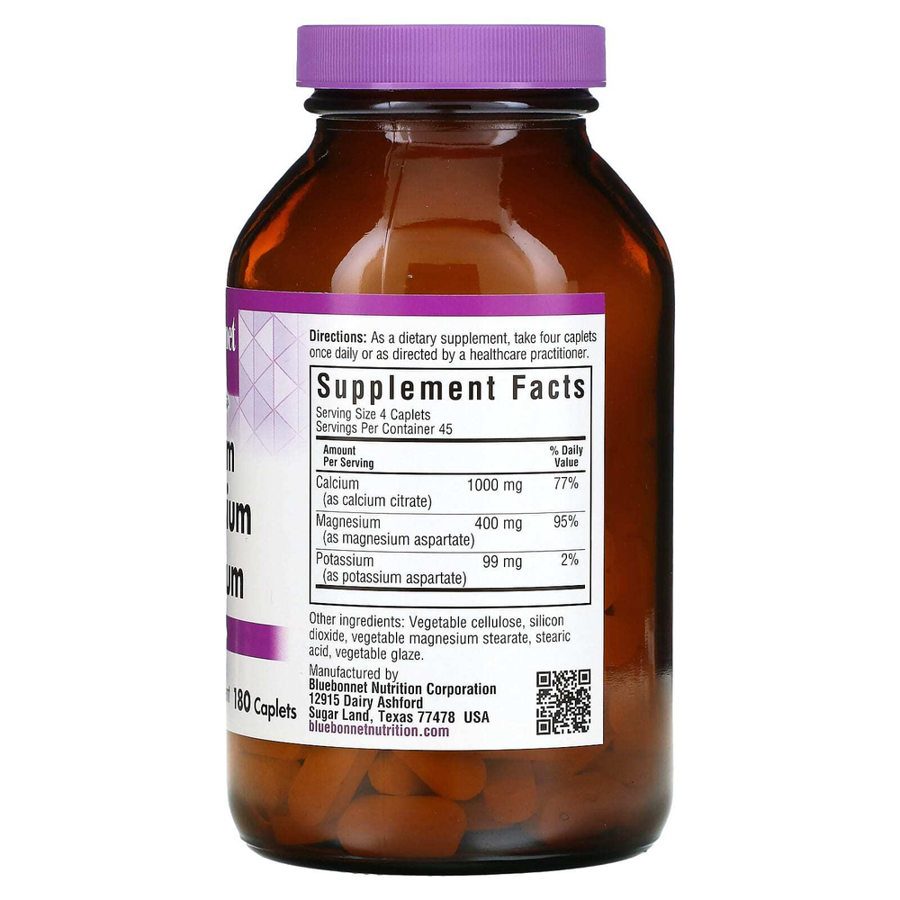 Bluebonnet Nutrition, кальций, магний и калий, 180 капсул