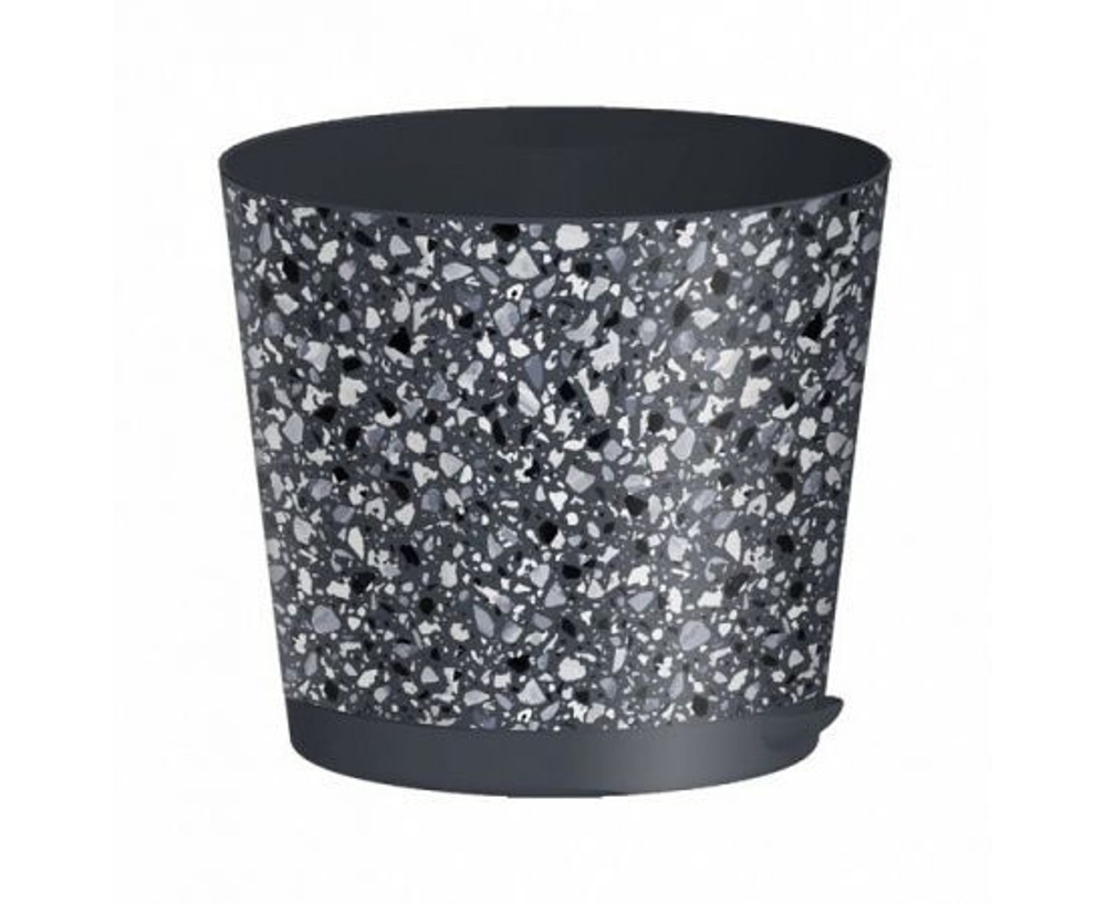 Горшок для цветов пластиковый 0,5л d-10см "Stone Flower" с прикорневым поливом с декором серый