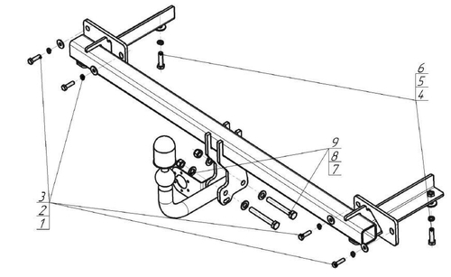 Фаркоп с оцинк. шаром Lada Vesta седан/универсал 2015-2022, вкл.Cross, крепление шара на двух болтах, (без электрики, паспорт и сертификат в комплекте) Motodor.92104-A