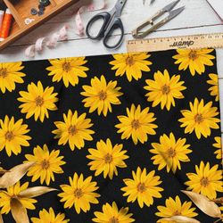 Ткань мембрана жёлтые цветы на чёрном