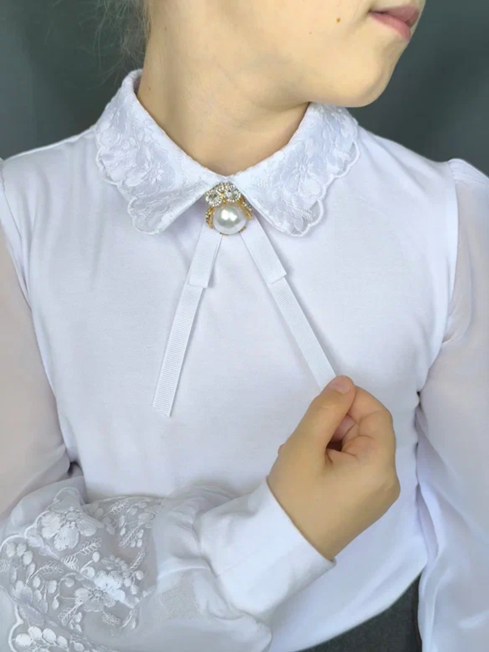 19318, Блузка, д/р, белый/белый, р.122-56 - р.158-80 д/д
