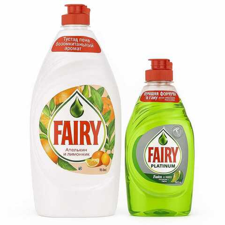 Средство для мытья посуды Fairy Апельсин и Лимонник 900 мл + Лайм 450 мл