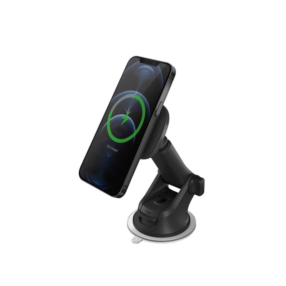 Автомобильный держатель MagSafe с беспроводной зарядкой Uniq Magneo Air Беспроводная зарядка: Qi 15 Вт. Устанавливается на вентиляционную решётку, приборную панель или лобовое стекло