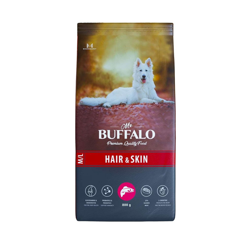 Сухой корм MR.BUFFALO HAIR &amp; SKIN CARE для собак средних и крупных пород лосось 800 г