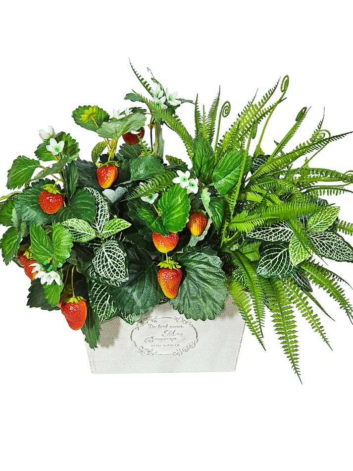 Композиция Клубника с зеленью 40см в кашпо