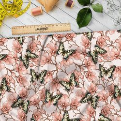 Ткань интерлок винтажные бабочки