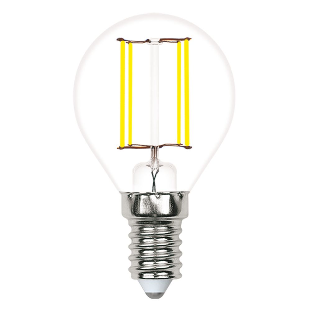 LED-G45-5.5W-3000K-E14-CL-SLF Лампа светодиодная. Форма шар. прозрачная. Теплый белый свет 3000K. ТМ Volpe
