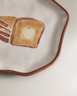 ZARA HOME ТАРЕЛКА С ПРИНТОМ, КОРИЧНЕВЫЙ/БЕЛЫЙ