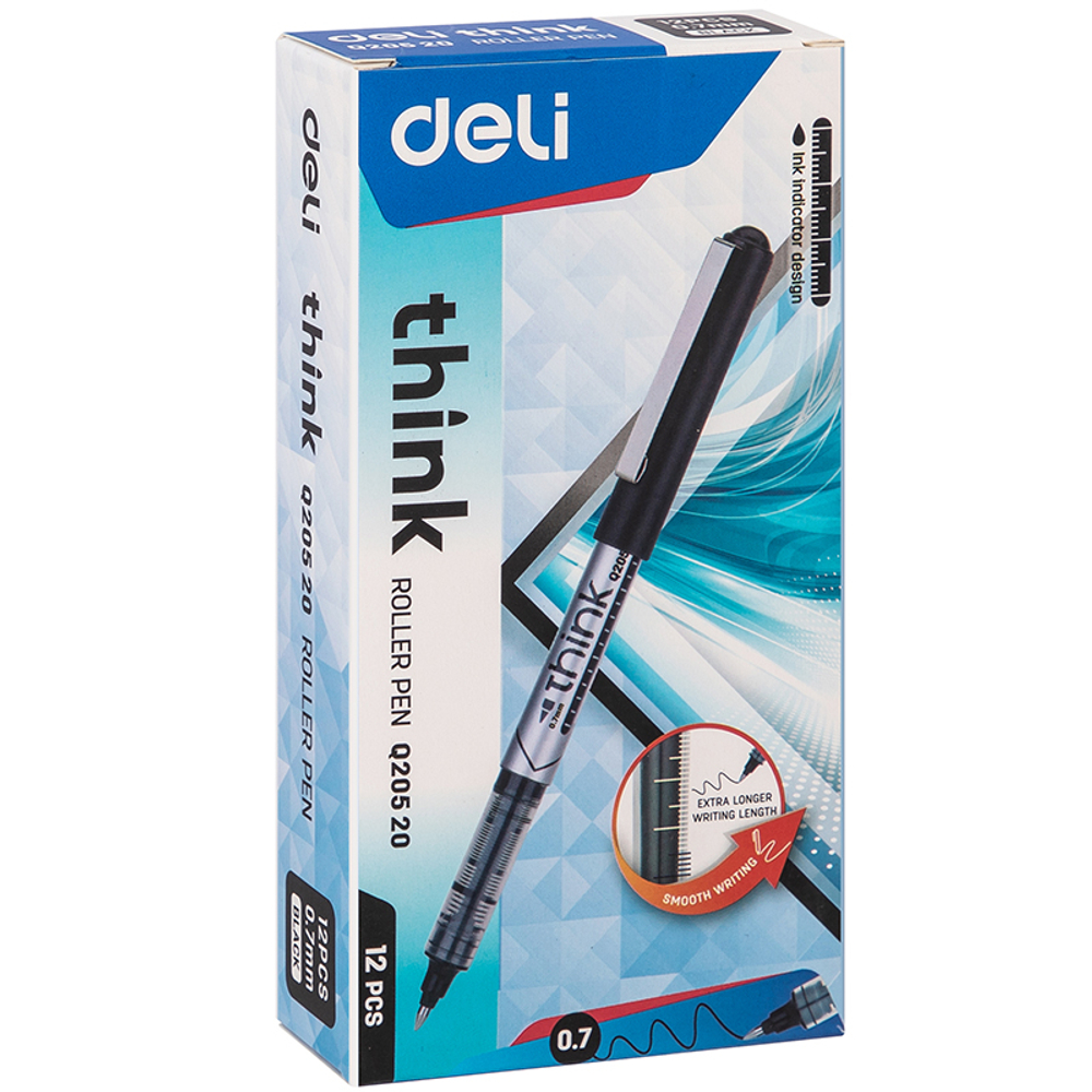 Ручка роллерная DELI "Think" черная, 0,7 мм