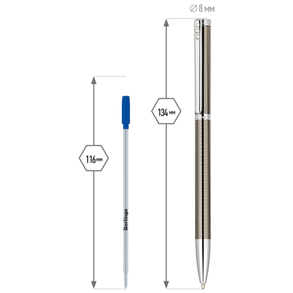 Ручка шариковая Delucci "Stella" синяя 1,0мм, корпус оружейный металл/серебро, кристал, подарочная упаковка